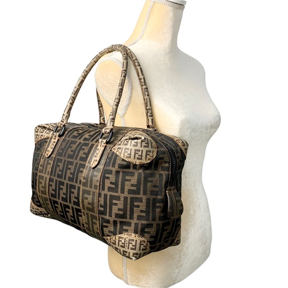 FENDI Mixed Media Boston Satchel Bag - Picture 4 of 16